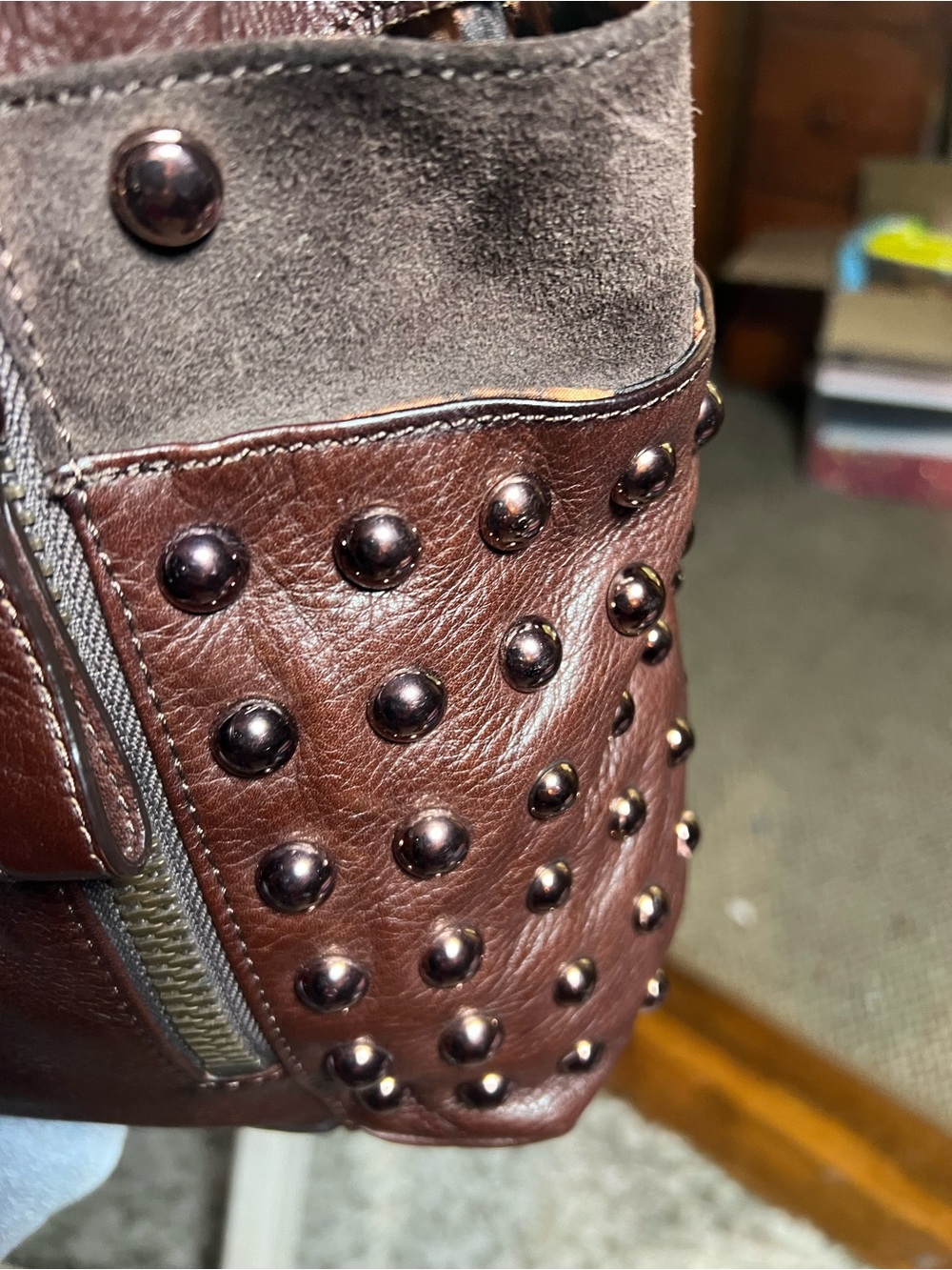 B Makowsky burgundy Studded Leather Shoulder Hobo - Picture 2 of 5